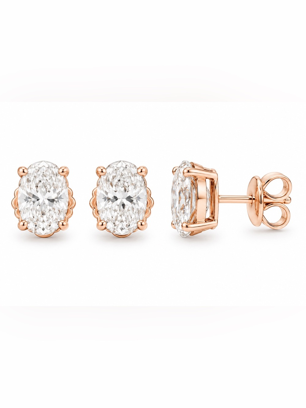 Luxury Rose gold oval 1.0 CT Moissanite Diamond Stud‎ Earrings